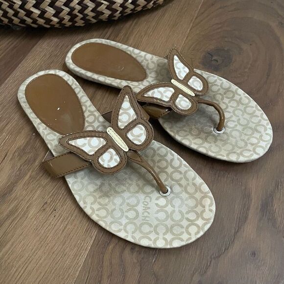 Coach Petra Brown Butterfly Thong Slip-On Flip Flop Sandals 8.5 - Picture 1 of 9